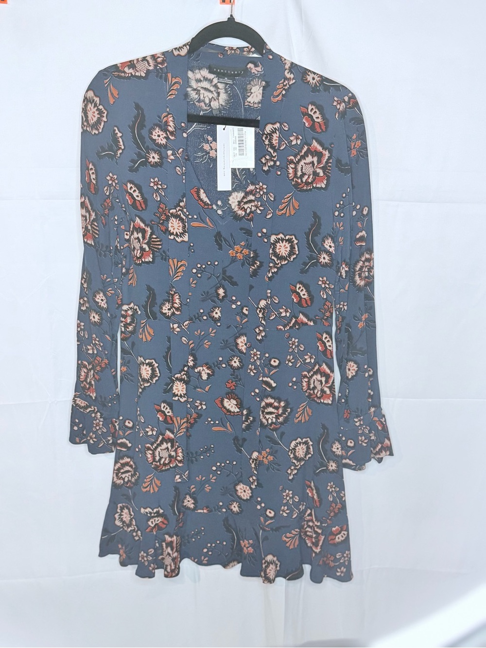 Sanctuary Blue Floral Long-Sleeve Mini Dress with Pink & Tan Accents